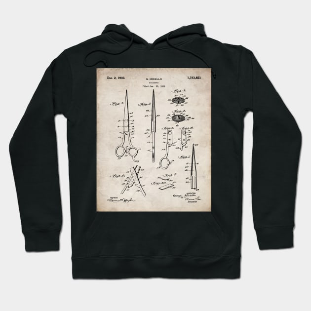 Hair Scissors Patent - Salon Art - Antique Hoodie by patentpress